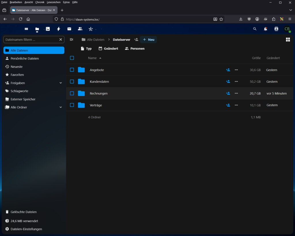 Nextcloud Dateiübersicht