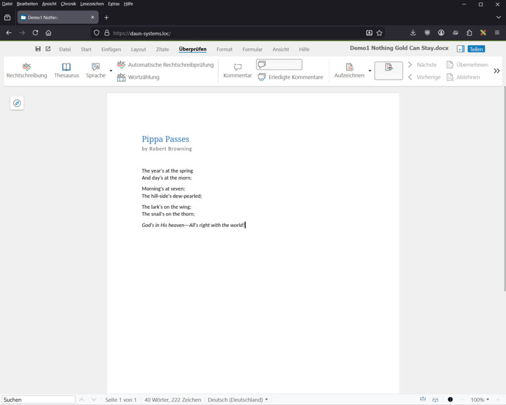 Textverarbeitung in Nextcloud Collabora