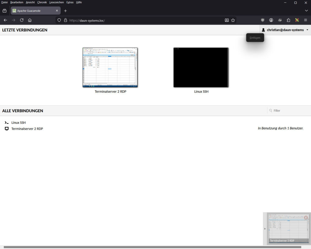 Guacamole Sitzungsübersicht